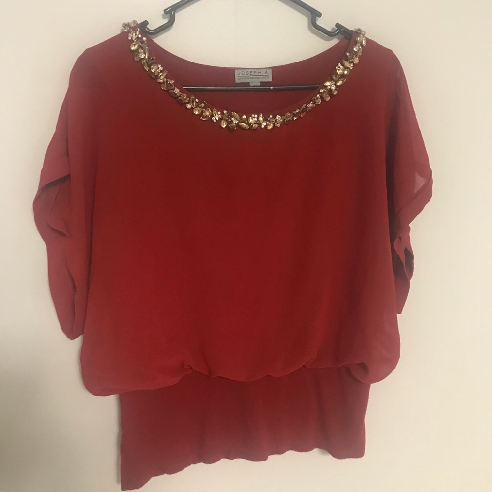 Joseph A., red dress shirt, neck lined with gems